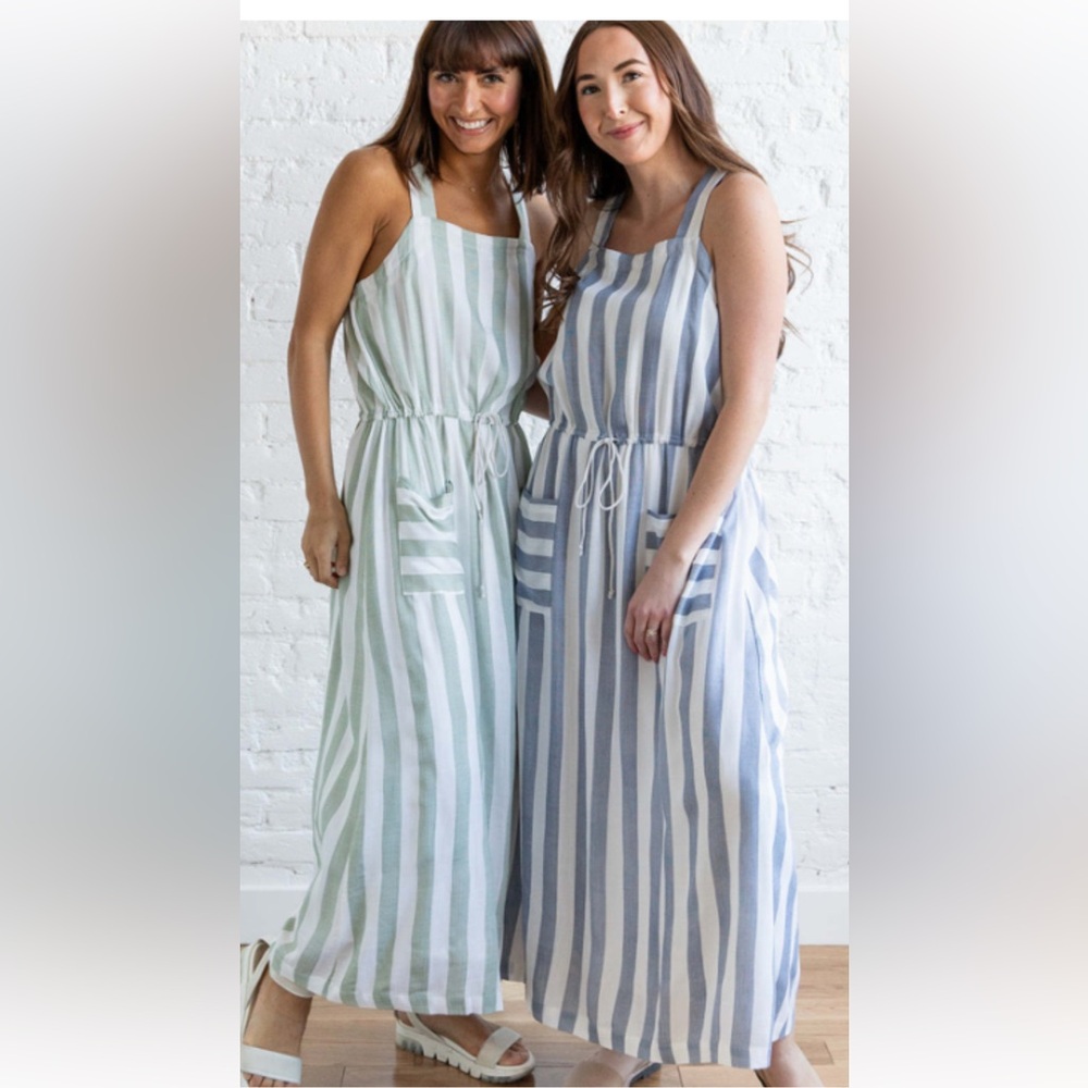 Doe & Rae seafoam striped maxi dress